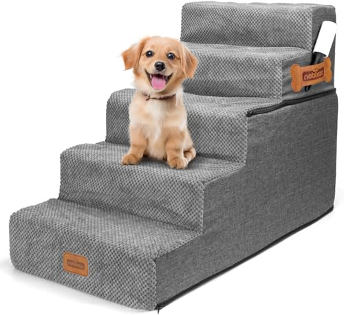 Nobleza Hundetreppe für Kleine Hunde, Hunderampe und Haustiertreppe mit Fusselrolle, 5 Stufen Katzentreppe und Hundetreppe für Bett Sofa
