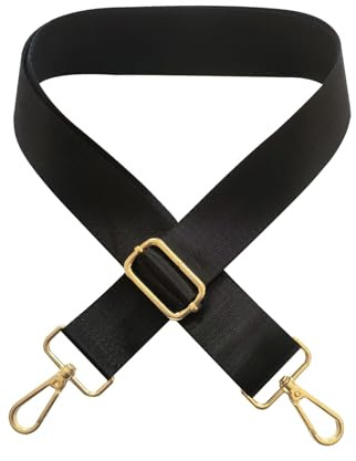 Taschenhenkel, Trageriemen,Taschengurt 3.8cm Breit, Breiter Ersatzriemen für Handtasche, Umhängetasche, verstellbar, Breiter Schultergurt aus Polyester, Langlebig mit Metallbeschlägen (Schwarz-Gold)