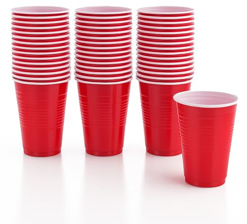 ZOPPER Red Plastic Cups 40Pk,510ml, 18oz Red Party Cup Strong Durable Hard Plastic for Parties, Events, Halloween, Christmas, Birthdays, Weddings