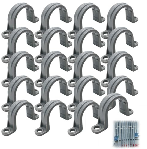 HLIWS 20 Stück 2 Löcher Kunststoff-Rohrband, Rohrbänder, Grau Rinnenhalter aus PVC, für PVC-Rohre, Leitungen und Kabel (1)