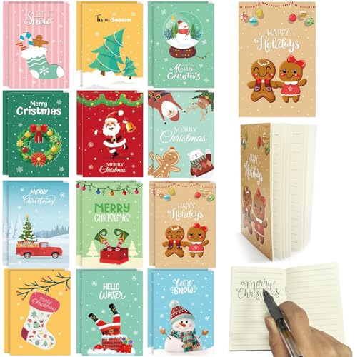 YeahBoom 24 Mini Christmas Notebooks,Portable Pocket Notebooks,Bomboniere per Feste,Pensierini Natale,Gadget Natalizi