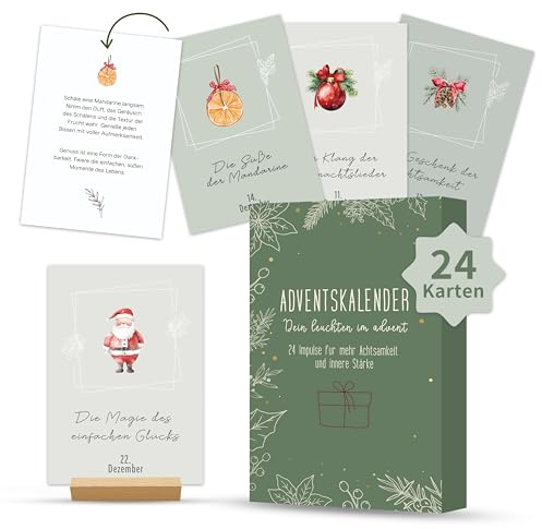 FloraVigo Achtsamkeits-Adventskalender 2026 für Frauen | 24 Affirmationskarten für Erwachsene, Karten für Achtsamkeitsübungen, Kalender mit weihnachtlichen Motivationszitaten