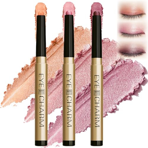 3-Color Shimmer Eyeshadow Stick Set – Creamy Waterproof Twist-Up Crayons for Contouring & Eyeshadow, Smooth Blendable Texture for Natural Makeup, Travel-Friendly for Mature & Sensitive Eyes