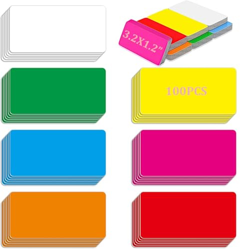 100 Stück Magnetstreifen Beschreibbar, 60x20mm Magnetstreifen Beschreibbar, Abwischbare Magnetschilder, 10 Farben Wiederverwendbar für Whiteboard Kühlschrank Metallschrank