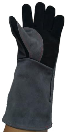 632℉ Grill BBQ Gloves 16-inch Heat Resistant Leather Forge Welding Glove with Flame Retardant Long Sleeve and Insulated Lining for Men and Women Gray