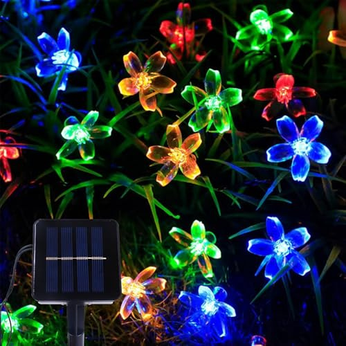 Kaleora Solar Lichterkette Kirschblüten, 5M 20 LED Blumen Lichterkette Außen Wasserdicht, 8 Modi, Bunte Kirschblüten Solarlichterkette für Garten, Terrasse, Balkon, Bäume, Hochzeit, Party Deko