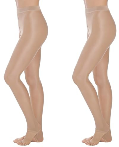 BBXWANG 2 pares de medias brillantes con estribo 70D, de cintura alta, para danza, para ballet