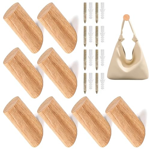 Vrexziy Garderobenhaken Holz, 8 Stück Kleiderhaken Holz, 3x8cm Dekorative Holzhaken Holzhaken Wand Rund Multifunktionale für Mützen Rucksack Schals Kleidung