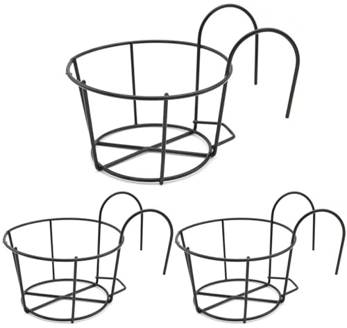 Uanqfegy Fioriera da balcone in metallo resistente 3 pezzi Portavasi da fiori sospesi rotondi - Fioriera da appendere a ringhiera salvaspazio per balcone giardino interno esterno