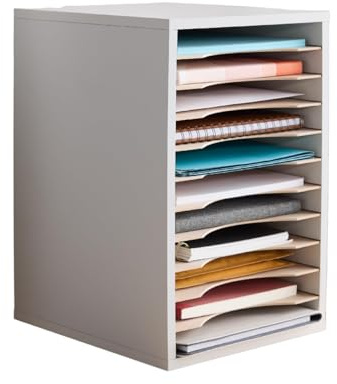 Safco Vertikaler Literatur-Organizer, 11 Fächer, Büro- und Klassenzimmer-Briefkasten mit verstellbaren Regalen, Holzpapier und Postsortierer, modernes Grau