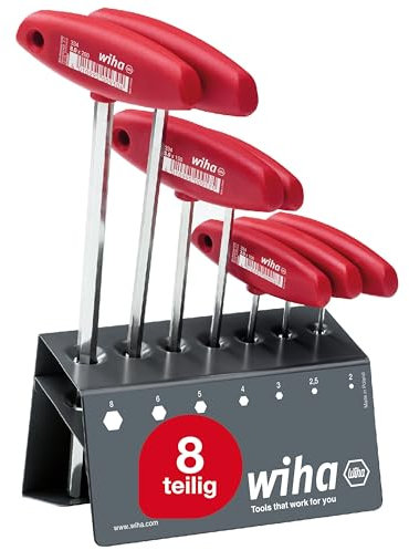 Wiha Stiftschlüssel mit Quergriff Set Sechskant 7-teilig I inkl. Werkbankständer I glanzvernickelt I Stiftschlüsselsatz mit T-Griff (00953)