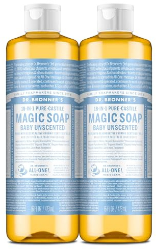 Dr. Bronner's Baby Unscented Pure-Castile Liquid Soap, No Fragrance, 16 oz, 2-Pack