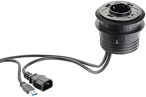 revolt Versenkbare Steckdose: Aktiver 3-fach-USB-3.0-Hub für Tisch-Einbau, mit Steckdose, 80 mm (USB Hub Tischeinbau, Einbausteckdose Schreibtisch, Dose)