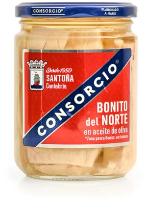 Consorcio - Bonito del Norte en Aceite de Oliva | 12 Tarros de 400 gr, Total de 4800 gr | Bonito de Santoña con Aceite de Oliva y Sal en Tarro | 100% Natural