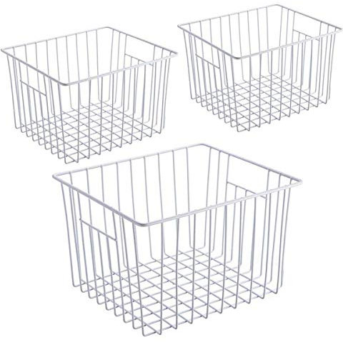 iPEGTOP Freezer Storage Organizer Basket, Wire Food Organizers Basket, Household Bin Basket with Handles for Kitchen Cabinets, Pantry,Freezer, Bathroom, Closets, Set of 3