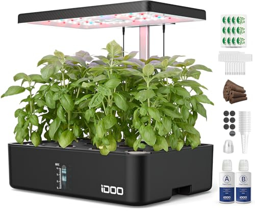 iDOO Mothers Day Gifts, Hydroponics Growing System Kit 12Pods, Indoor Herb Garden, with LED Grow Light, Built-in Fan, Auto-Timer, Adjustable Height Up to 11.3, for Home School Office, Gifts for Women