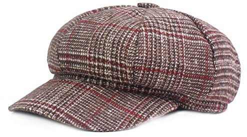 RUICHENG Schirmmütze Damen Winter mütze Newsboy Barett Cap Ballonmütze Kappe 56-58CM (Rot)