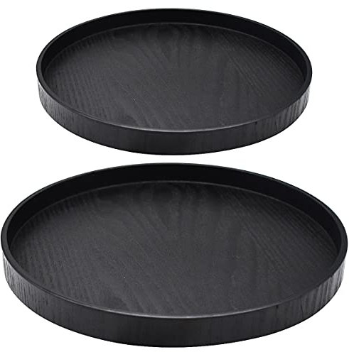 Bandeja Redonda Madera,DBAILY 2PCS negro Negra Bandeja De Madera para Pizza Aperitivos Sushi Postres Frutas Servir Platos Creativos （21cm 27cm）