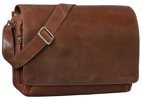 STILORD Vintage Umhängetasche aus Leder braun - 15 Zoll Laptoptasche für Büro, Uni, Office, Schule - DIN A4 Schultertasche Tom