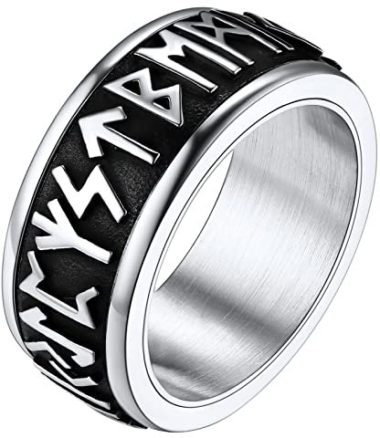 FaithHeart Edelstahl Spinnerring drehbarer Mittelring 9mm breit Viking Rune Fingerring Punk Retro Bandring mit Geschenkebox für Herren Damen