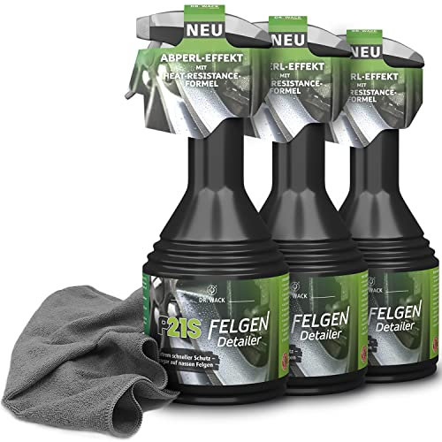 Dr. Wack P21S - Set di 3 panni per cerchioni da 500 ml, puliti, protetti, per una finitura lucida con booster di perle e panno per cerchioni di alta qualità, 300 g/mq, 40 x 40 cm