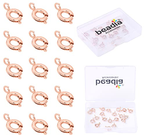 BEADIA Rose Gold Plated Spring Clasps Non Tarnish 7mm 20pcs for Jewelry Making Findings