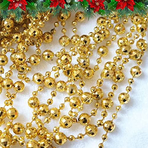 Guirlande de Perles de Sapin de Noël 15M Ornements de Sapin de Noël Ruban de Perles | Diamètre de la Perle 8 mm et 4 mm | Décoration de chaîne de Sapin de Noël (Or)