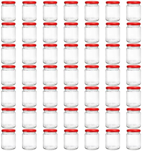 Vitrea 50x Marmeladengläser 275 ml - mit Deckel Rot TO 66 - Einmachgläser zum befüllen mit Schraubdeckel - Sturzgläser für Marmelade Schraubgläser - leere Gläser - 50 Stück