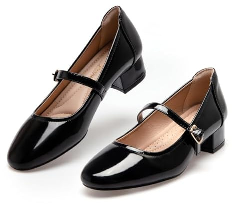 hingswink Mary Jane Shoes Women Black Low Heels Dress Shoes Pumps for Women Dressy Low Heel 2 Inch Chunky Heel Mary Janes Pumps with Adjustable Ankle Strap for Women Dressy Casual, Black, Size7.5