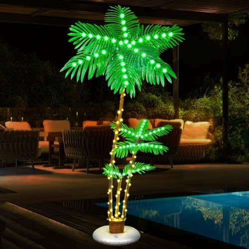 PINPON 6FT LED Illuminated Palm Tree– Outdoor/Indoor Waterproof Fake Palm Tree Decor for Christmas, Tiki Parties, Poolside, Patio, and Tropical Themes