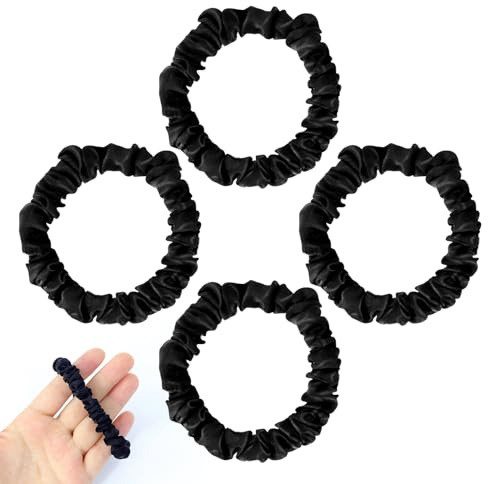 Sularpek Chouchou Femme 4 Pièces - Elastique Satin Soie Antidérapant pour Cheveux - Noir - pour Femmes ou Filles