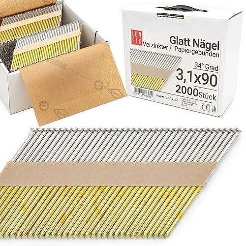 LUN FIX Streifennägel 34 Grad 2000 Stk 3,1x90 mm D Kopf Papiergebunden