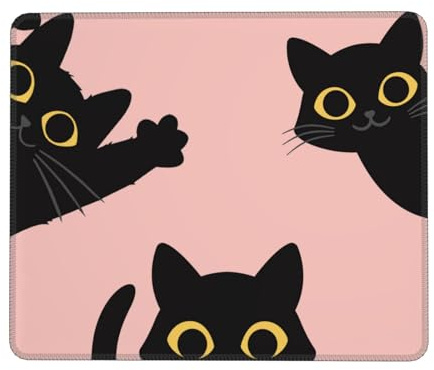Quadratisches Mauspad mit lustiger Katze, rosa niedliches Mauspad für kabellose Maus, Schreibtischzubehör, kleine Mauspads für den Schreibtisch, genähter Rand, Mauspad mit rutschfester