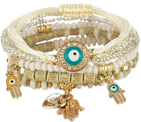 Feibety Boho Beaded Bracelet,4-Pack Multi-Layer Bohemian Wooden Beaded Bracelet,Elastic Tassel Tourist Souvenir Tree Of Life Women Bracelet Set Can Be Stacked Or Worn Alone