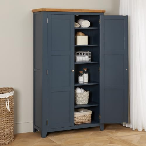 The Furniture Market Westbury Blue Painted Double Shaker Linen Storage Cupboard – Large Storage Cabinet with Adjustable Shelves – Kitchen, Living Room, Dining Room - H 1800mm x W 1020mm x D 410mm