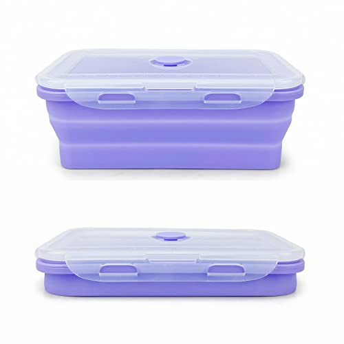 Lunbengo Violette Silikon-Lebensmittelbehälter, 1200 ml, faltbare Bento-Box, tragbare Lunchbox, faltbare Lunchbox, stapelbar und spülmaschinenfest, 1 Packung