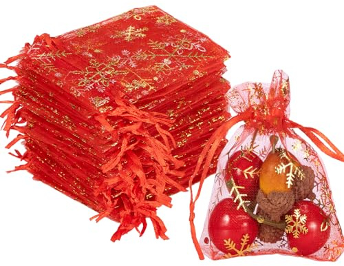Carehabi Pochette Bijoux Cadeau Noël Lot de 100 sachets en organza Rouge