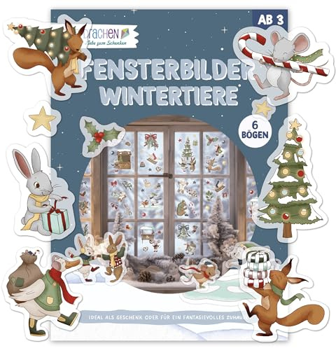 Papierdrachen Fensteraufkleber Weihnachten Kinder - 6 Stickerbögen mit Wintertieren - Fensterdeko Weihnachten - Kinderzimmer - statisch haftend