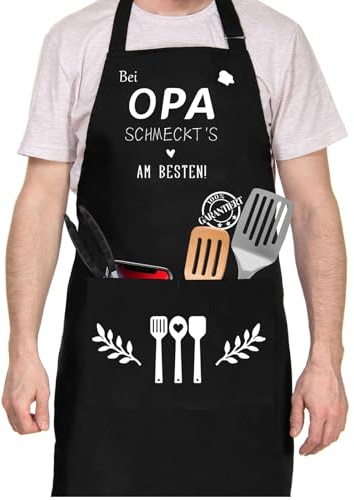 Tarklanda Opa Geschenke Schürze Baumwolle Kochschürze für Männer als Geburtstagsgeschenk, Grillgeschenke, Grillschürze Schwarz Geschenk für Opa zum Geburtstag Grillparty Vatertag