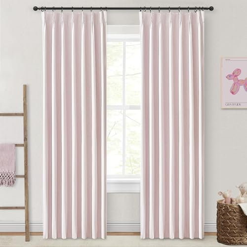 Verdunklungsvorhänge für Schlafzimmer und Mädchen, 228 cm, weich, rosa, 2 Paneele, plissiert, kühlende Fenstervorhänge und Vorhänge, um Wärme draußen zu halten, für Kinder/Babyzimmer/rosa Kinderzimmer
