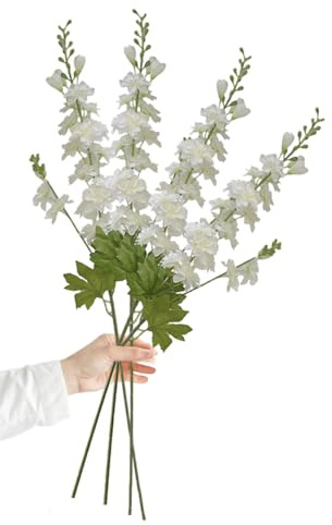 DODXIAOBEUL Künstliche Blumen mit langem Stiel für hohe Vasen, 84 cm, künstliche weiße Rittersporn-Blumen, Kunstseide, für Zuhause, Büro, Dekoration, Hochzeit, Tafelaufsätze, 4 Stück