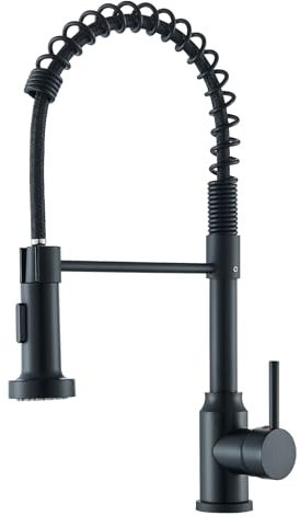 Grifo de cocina negro, hevenaov grifo fregadero cocina acero inoxidable alta presión orientable 360° monomando, grifos para fregadero con 2 modos