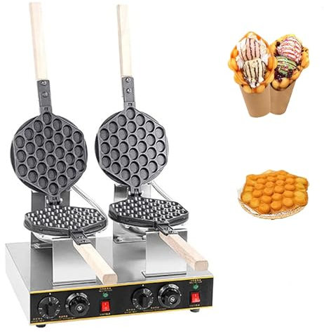 Bubble Waffle Maker 1400W Electric NonStick Pan Stainless Steel Egg Waffle Maker 180 Degree Rotating Cake Bubble Waffle Machine for Snack Shop Cafe or Home Double Head Temperature Adjustable 50250℃