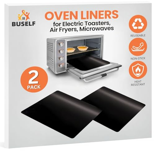 Buself Toaster Oven Liner – Compatible with Breville, Cuisinart, Black & Decker, Dash, and More – Nonstick Heat Resistant Reusable Air Fryer Liners, PFOA & BPA Free, 9x11, 2 Pack, Black