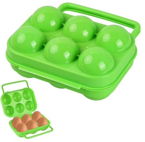 Volumoon Hueveras, Contenedor para Huevos, 6 Celdas Hueveras de Plastico, Hueveras para Frigorifico, Huevera Portátil de Plástico Plegable, Dispensador de Huevos para Cocina, Acampada (Verde)