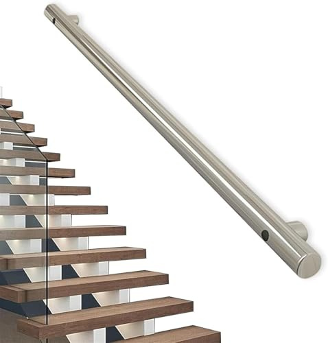 Handlauf Edelstahl Treppengeländer Stair Railing Länge 30–300cm Modern EdelstahlGeländer Handrail Balkongeländer Rostfrei Robust Innen Und Außen Wandhandlauf Wandbalustrade Easy Installation(60cm)