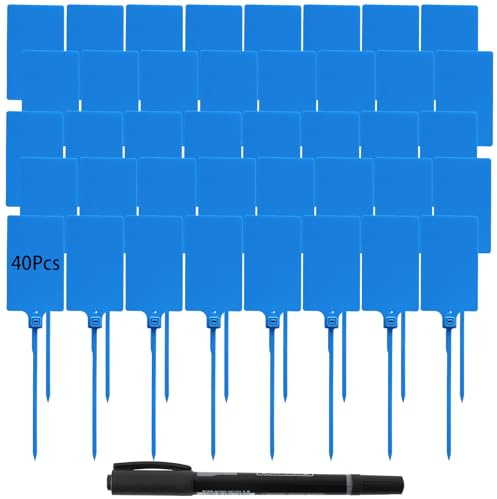 QIEOTE 40pcs Blue Plastic Tags Shipping Tags Waterproof Tags for Labeling Shipping Labels Security Label Blank Labeling Tags Storage Tag Hanging Tags with One Marker Pen