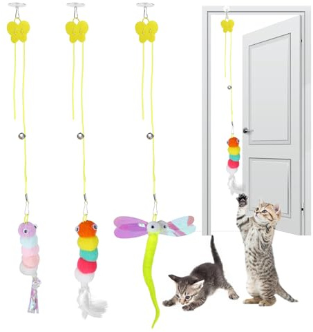 YiliYa Katzenspielzeug Hängende Türrahmen,3 Stück Selbstbeschäftigung Interaktives Katzenspielzeug Hängendes Plüschspielzeug für Katzen Katzenspielzeu mit Elastische cat Toys（2m）
