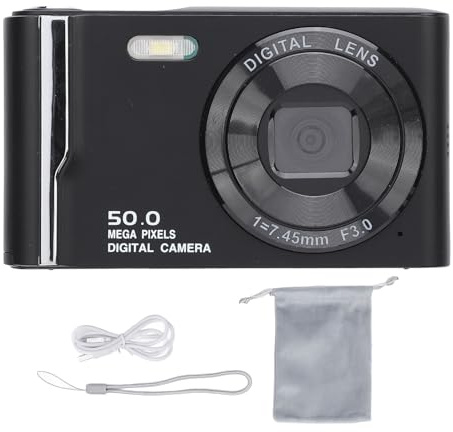 4K 50MP Digitalkamera för Fotografering, Retro Kompaktkamera med Blixt, 16x Digital Zoom, 2,8 Tums LCD-skärm, Anti Shake, Autofokus Videokamera för Livsinspelning (BLACK)