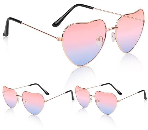 Powmag 3 Paar Herz Sonnenbrille, Lustige Herzbrille, Party brille, Hippie Partybrille, Herzbrille für Fasching Foto Requisiten Geburtstagsfeier für Damen und Männer (Oben rosa und unten blau)